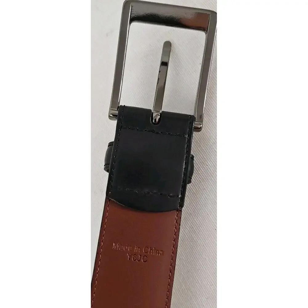 Penguin Black Genuine Bonded leather Silver‎ Tone Buckle Men's Belt 40